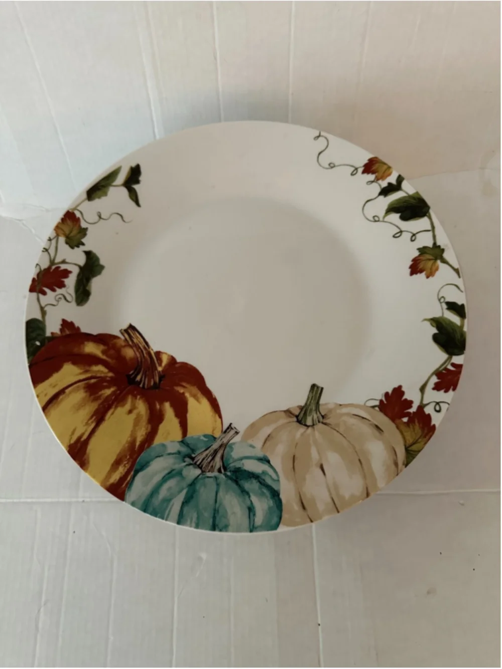 Fall Pumpkin Pedestal Cake Stand Serving Plate Teal Autumn Thanksgiving Decor
